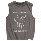 Unisex Don't Worry Be Happy Printed Washed Tank Top