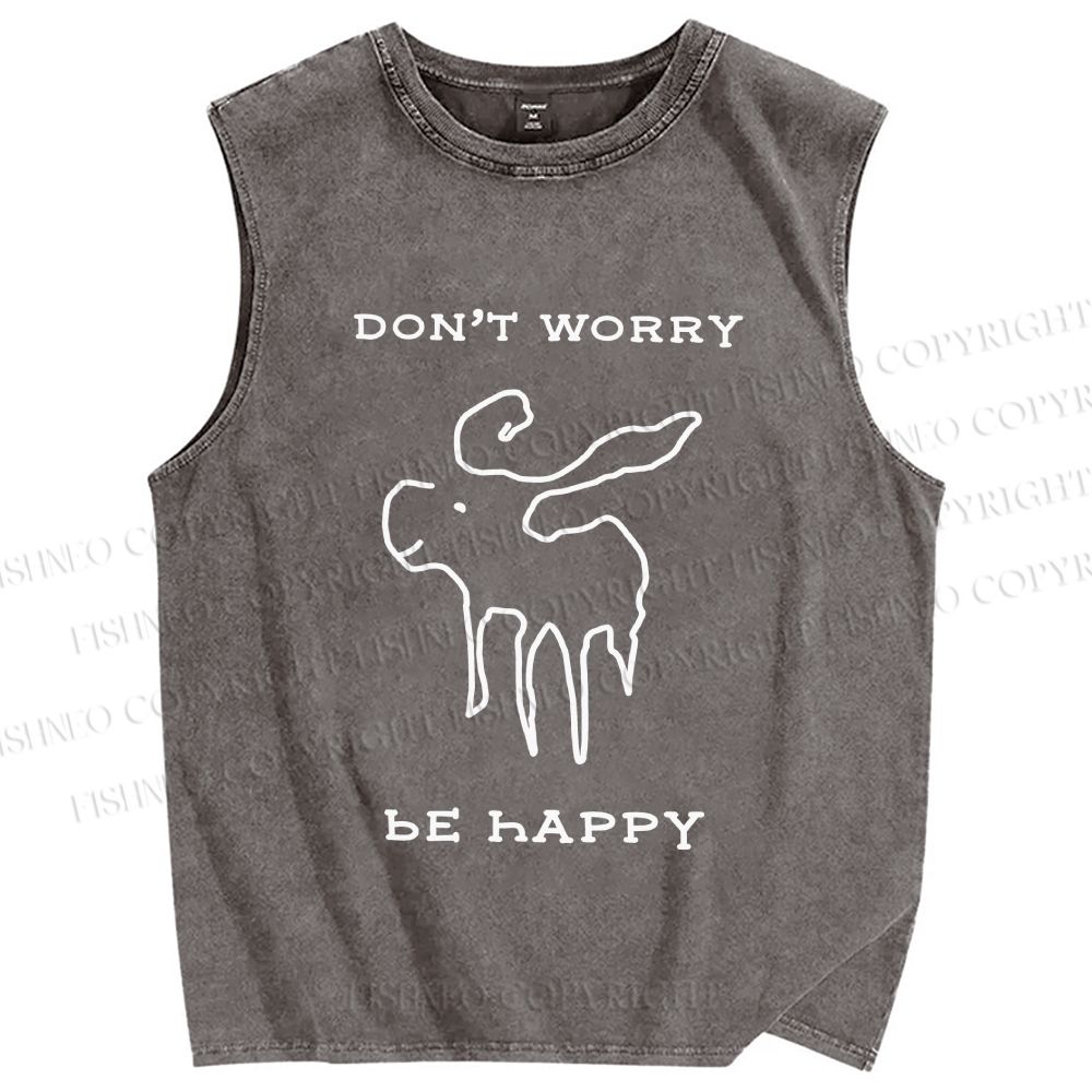 Unisex Don't Worry Be Happy Printed Washed Tank Top
