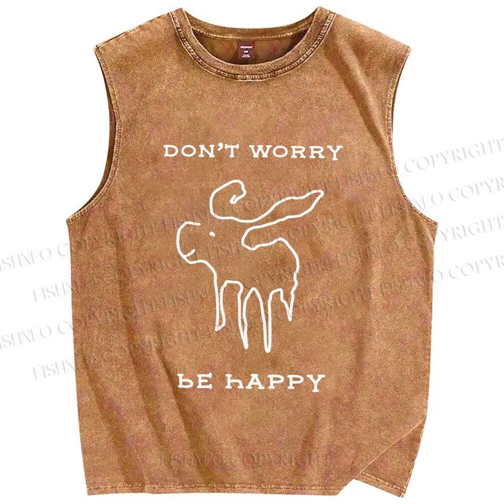 Unisex Don't Worry Be Happy Printed Washed Tank Top