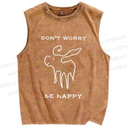 Unisex Don't Worry Be Happy Printed Washed Tank Top