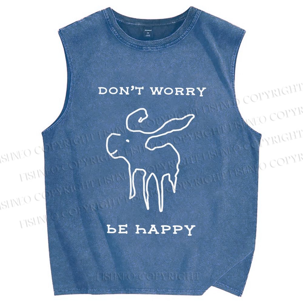 Unisex Don't Worry Be Happy Printed Washed Tank Top