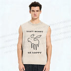Unisex Don't Worry Be Happy Printed Washed Tank Top