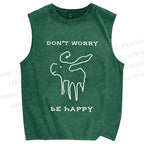 Unisex Don't Worry Be Happy Printed Washed Tank Top