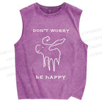 Unisex Don't Worry Be Happy Printed Washed Tank Top