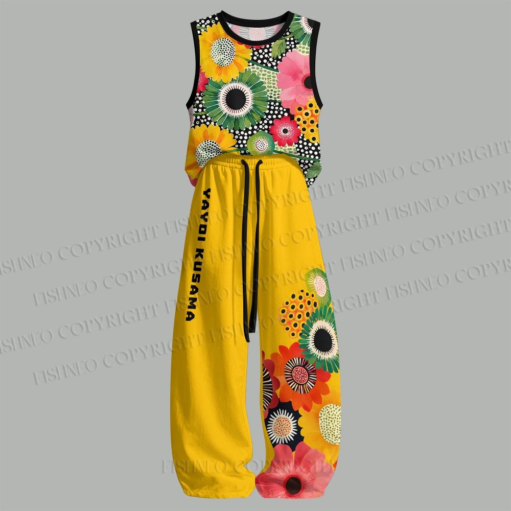 Unisex Flowers Yayoi Kusama Loose Tank Top Set