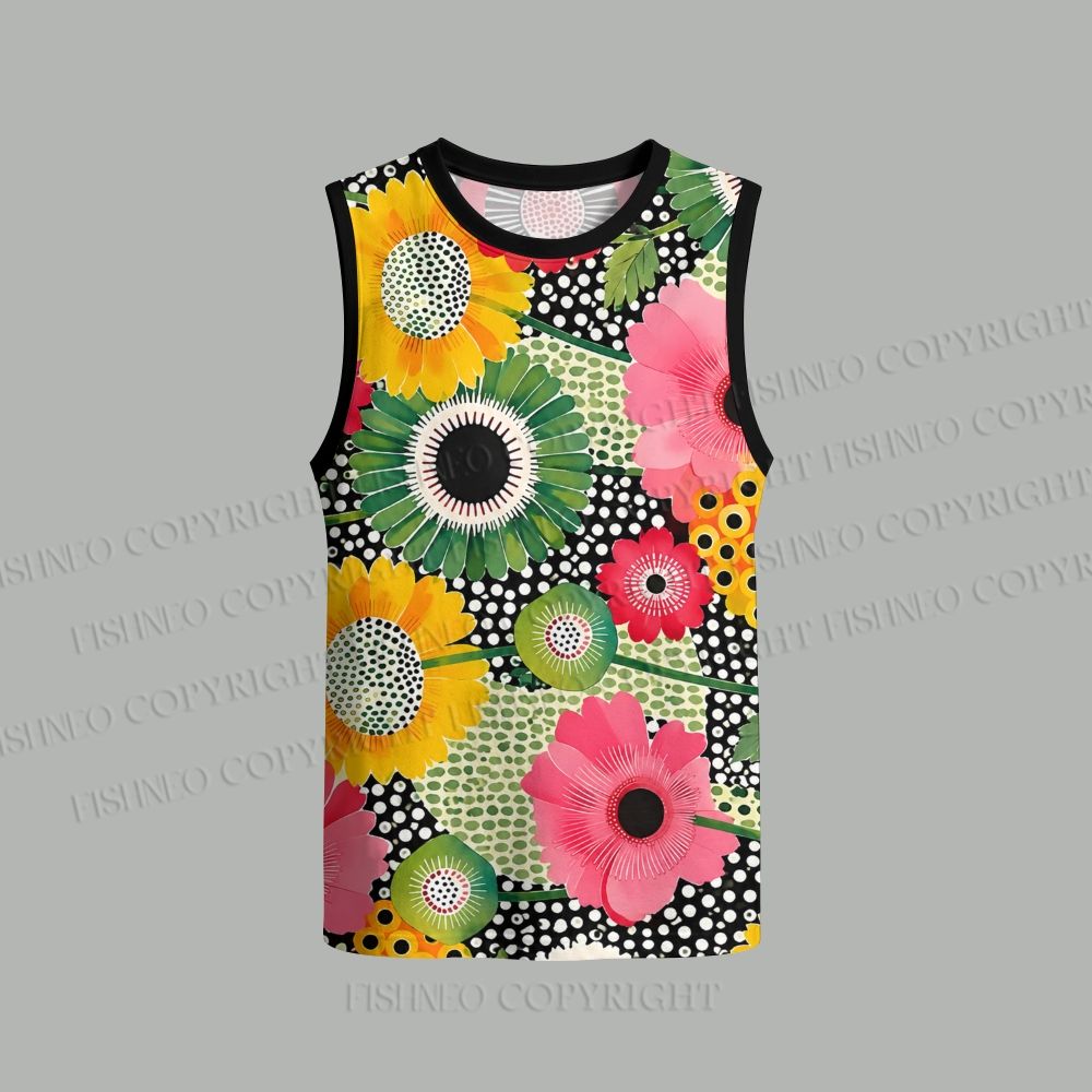 Unisex Flowers Yayoi Kusama Loose Tank Top Set