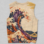 Unisex Great Wave With Flower Printed Tank Top