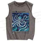 Unisex Yayoi Kusama Octopus Printed Washed Tank Top