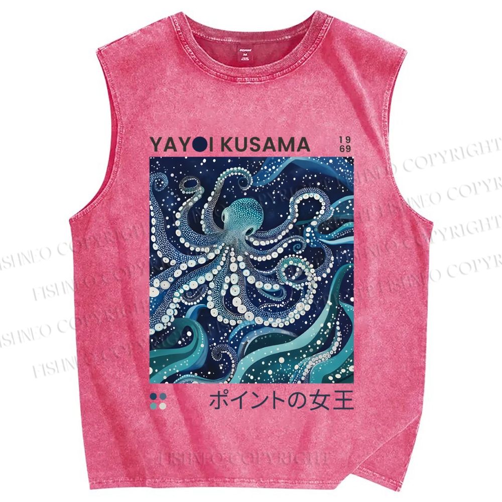 Unisex Yayoi Kusama Octopus Printed Washed Tank Top