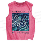 Unisex Yayoi Kusama Octopus Printed Washed Tank Top