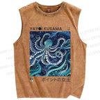 Unisex Yayoi Kusama Octopus Printed Washed Tank Top
