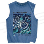 Unisex Yayoi Kusama Octopus Printed Washed Tank Top
