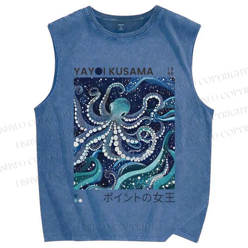 Unisex Yayoi Kusama Octopus Printed Washed Tank Top