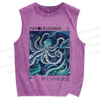 Unisex Yayoi Kusama Octopus Printed Washed Tank Top