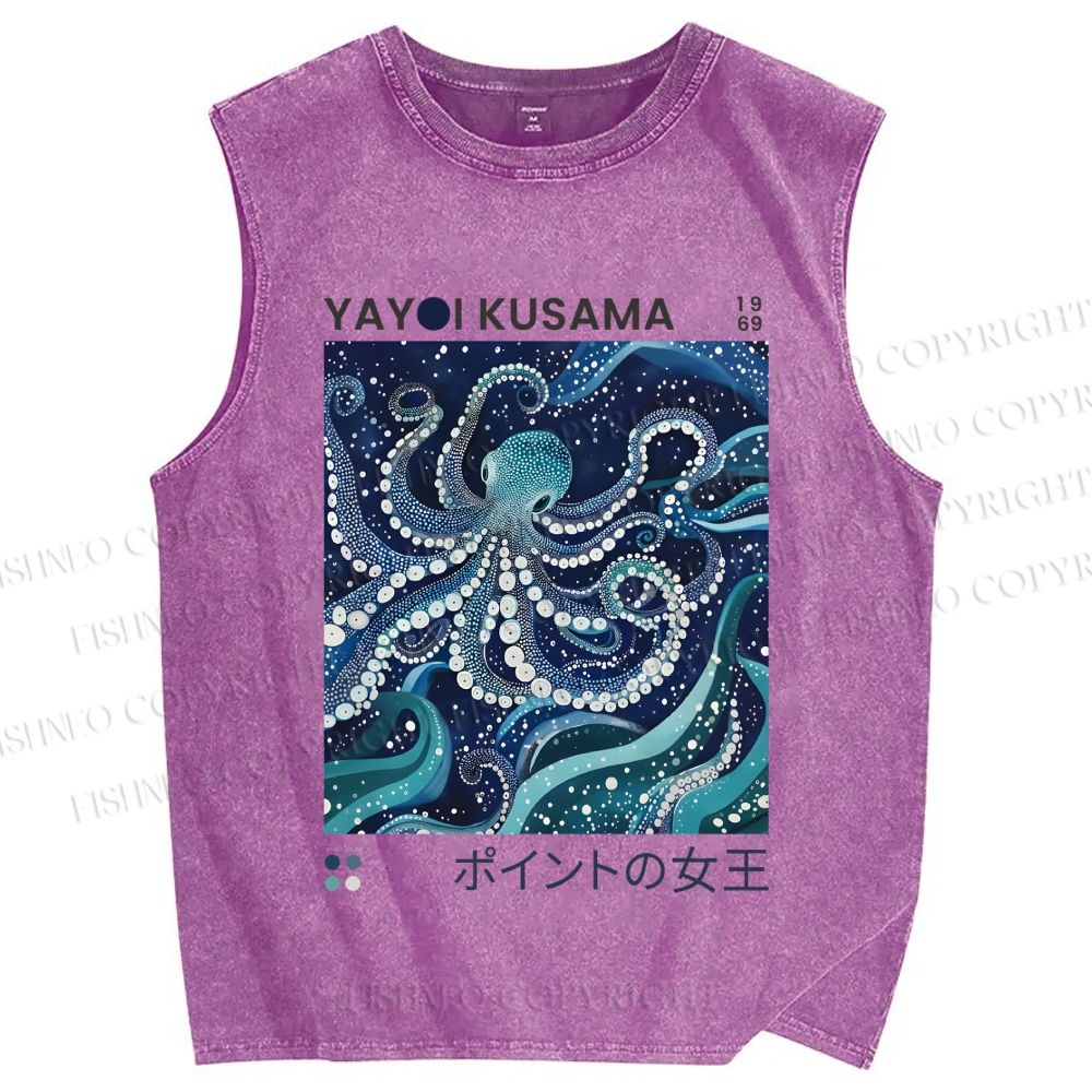Unisex Yayoi Kusama Octopus Printed Washed Tank Top