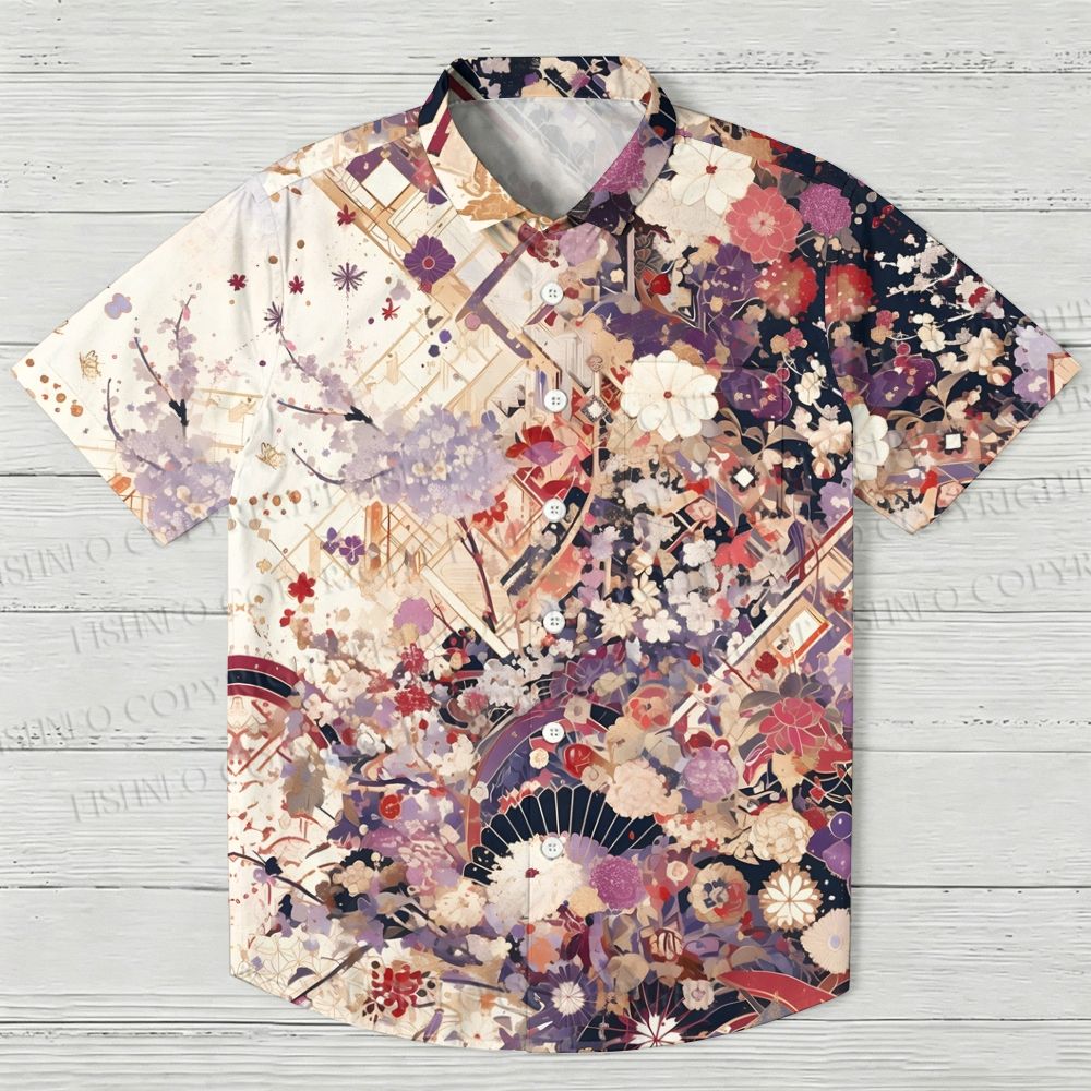 Japanese-Style Flowers And Fans Hawaiian Shirt