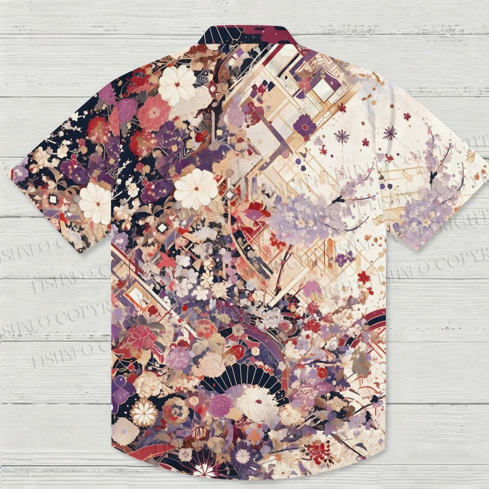 Japanese-Style Flowers And Fans Hawaiian Shirt