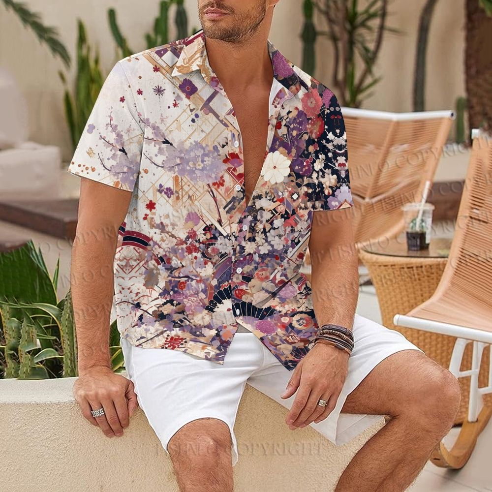 Japanese-Style Flowers And Fans Hawaiian Shirt
