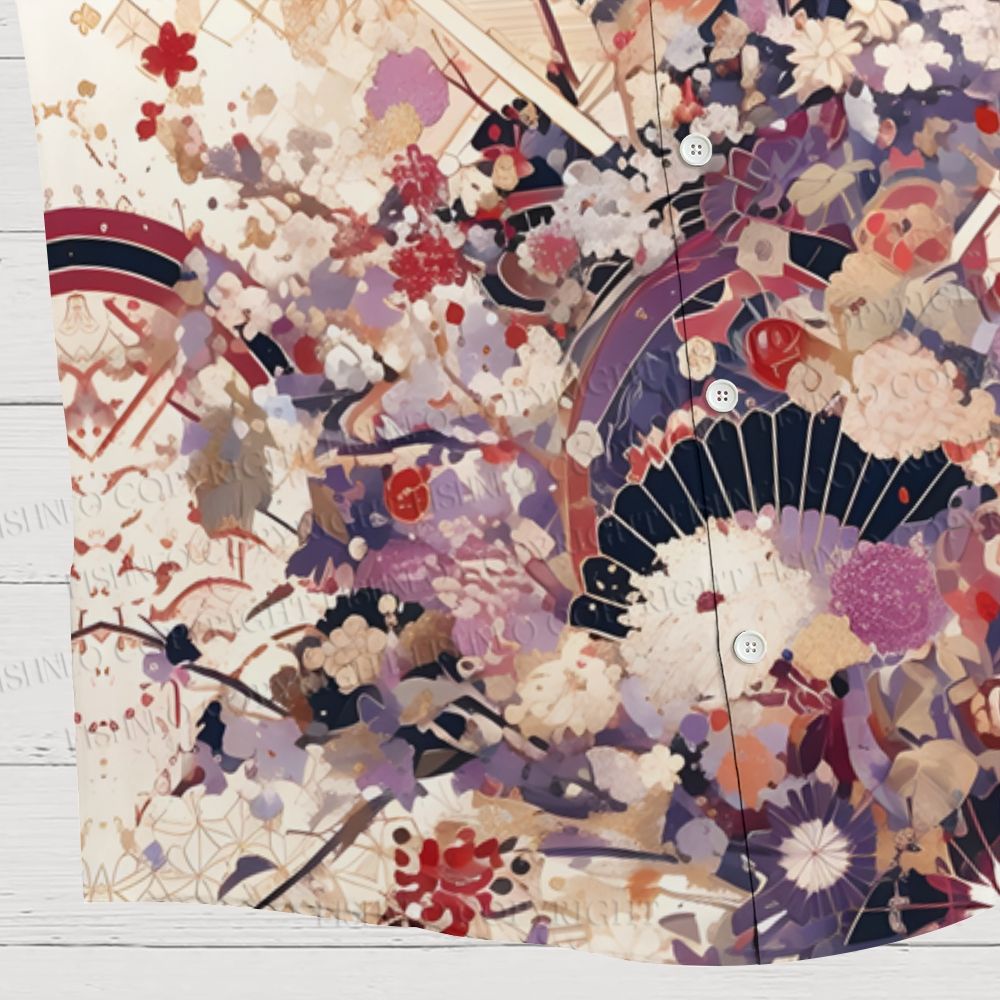 Japanese-Style Flowers And Fans Hawaiian Shirt