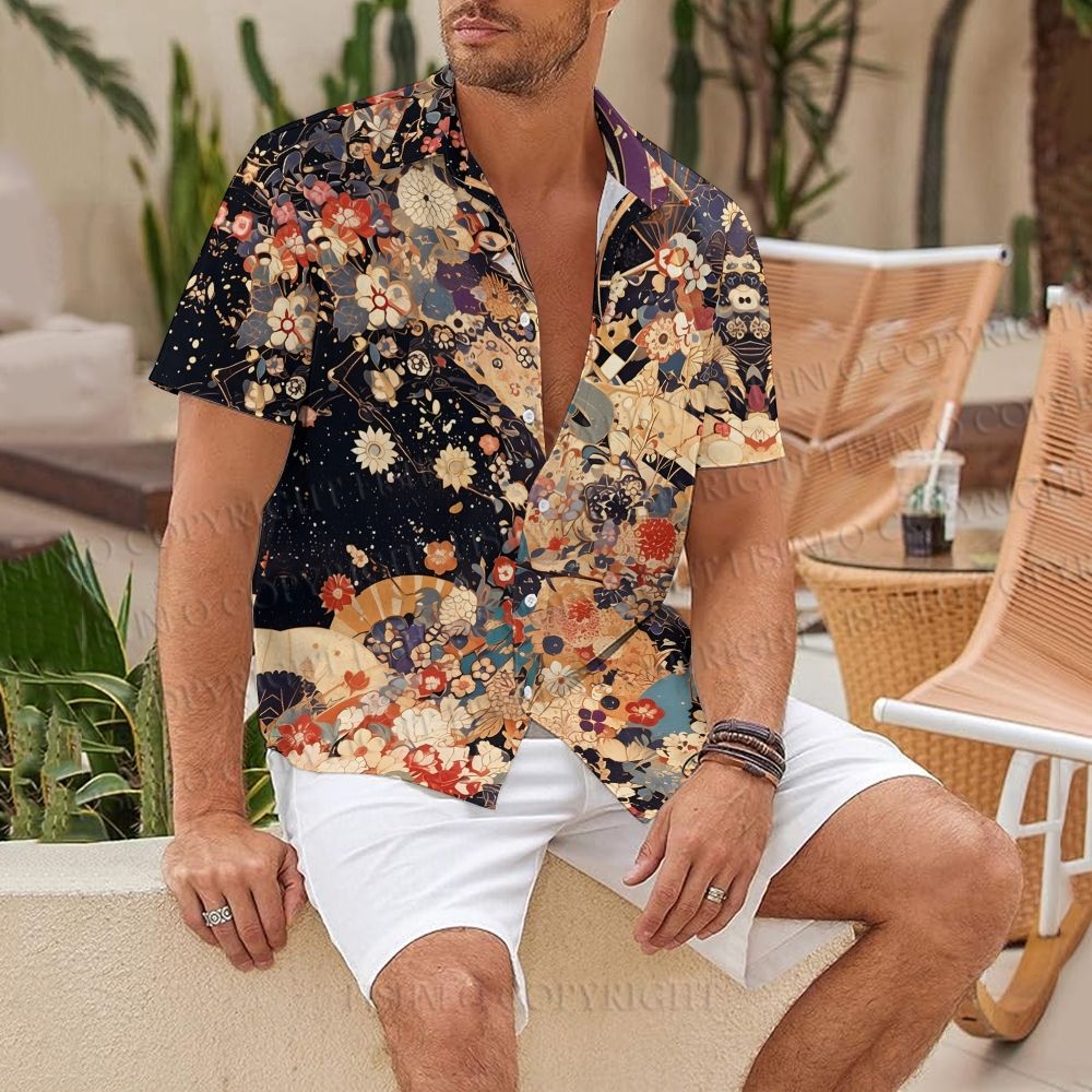 Japanese-Style Flowers And Fans Hawaiian Shirt