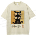 Unisex Yayoi Kusama Black Cat Printed Washed Tee