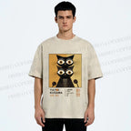 Unisex Yayoi Kusama Black Cat Printed Washed Tee