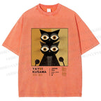 Unisex Yayoi Kusama Black Cat Printed Washed Tee