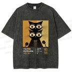 Unisex Yayoi Kusama Black Cat Printed Washed Tee