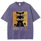 Unisex Yayoi Kusama Black Cat Printed Washed Tee
