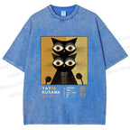 Unisex Yayoi Kusama Black Cat Printed Washed Tee