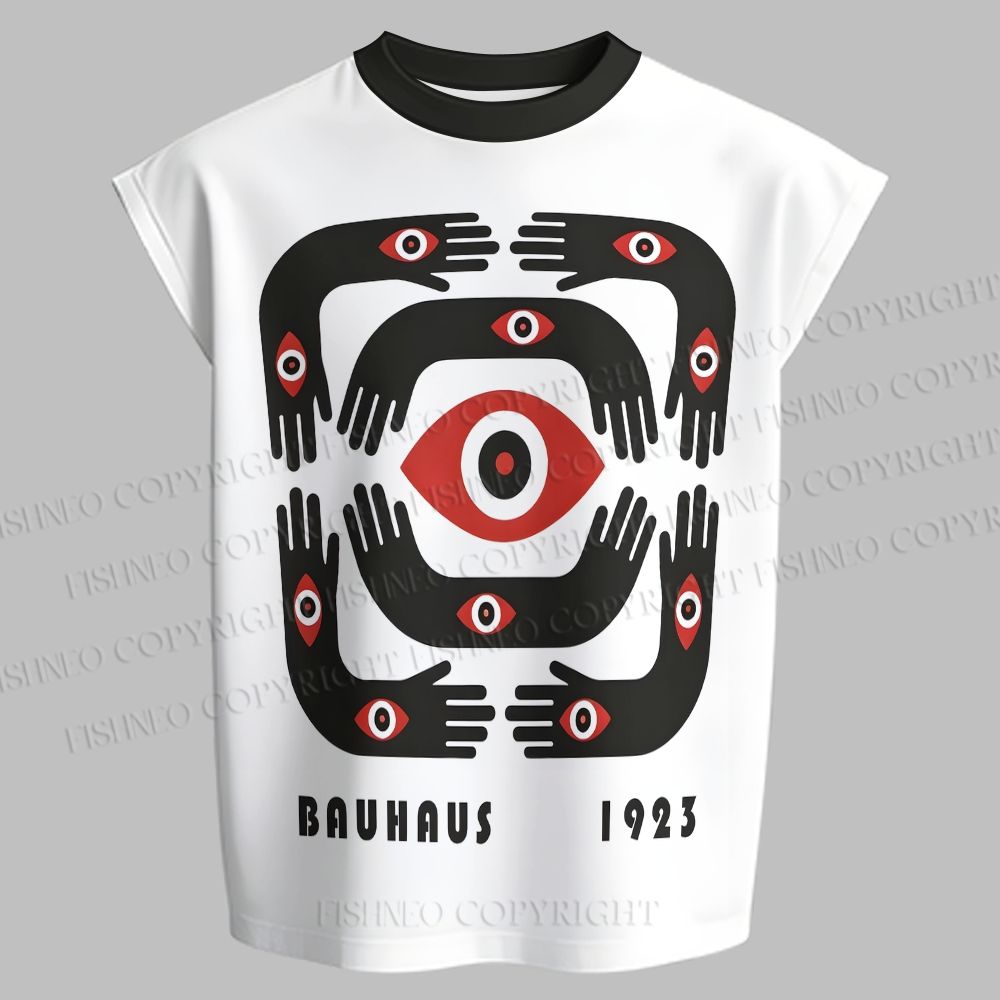 Men's Bauhaus Black Arms And Red Eyes Sleeveless Tank Top & Elasticated Trousers pants Two-Piece Streetwear Set