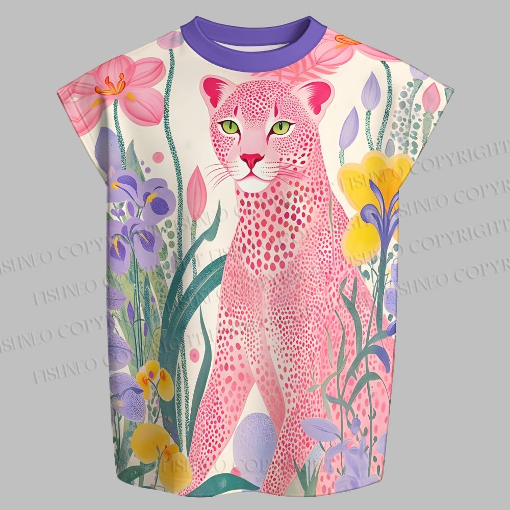 Men's Yayoi Kusama Pink Cheetah Sleeveless Tank Top & Elasticated Trousers pants Two-Piece Streetwear Set