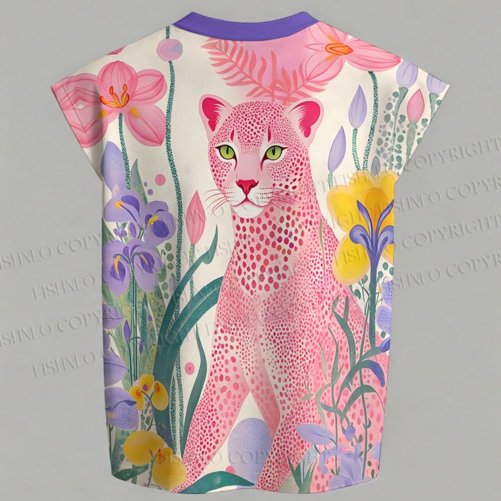 Men's Yayoi Kusama Pink Cheetah Sleeveless Tank Top & Elasticated Trousers pants Two-Piece Streetwear Set