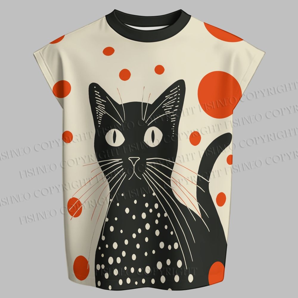 Men's Yayoi Kusama Black Cat Sleeveless Tank Top & Elasticated Trousers pants Two-Piece Streetwear Set