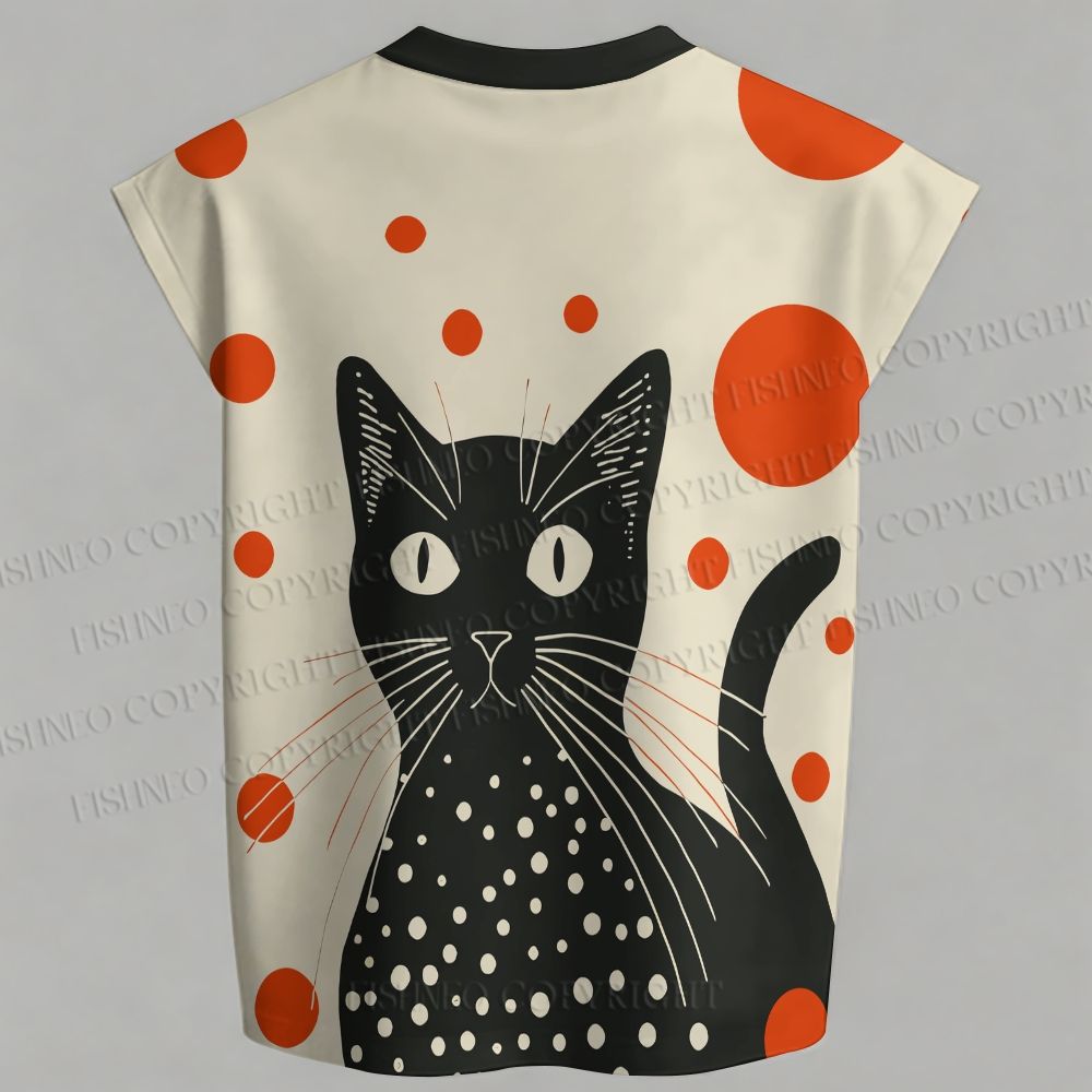 Men's Yayoi Kusama Black Cat Sleeveless Tank Top & Elasticated Trousers pants Two-Piece Streetwear Set