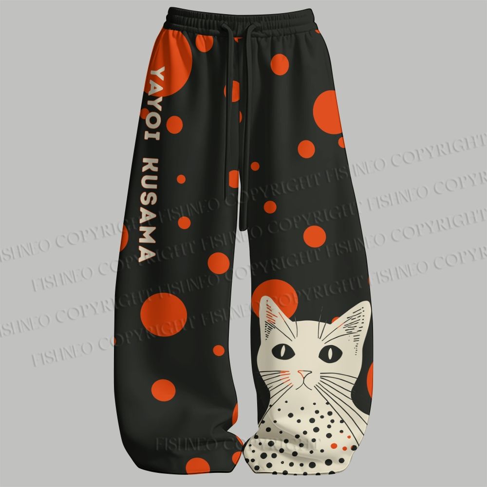 Men's Yayoi Kusama Black Cat Sleeveless Tank Top & Elasticated Trousers pants Two-Piece Streetwear Set