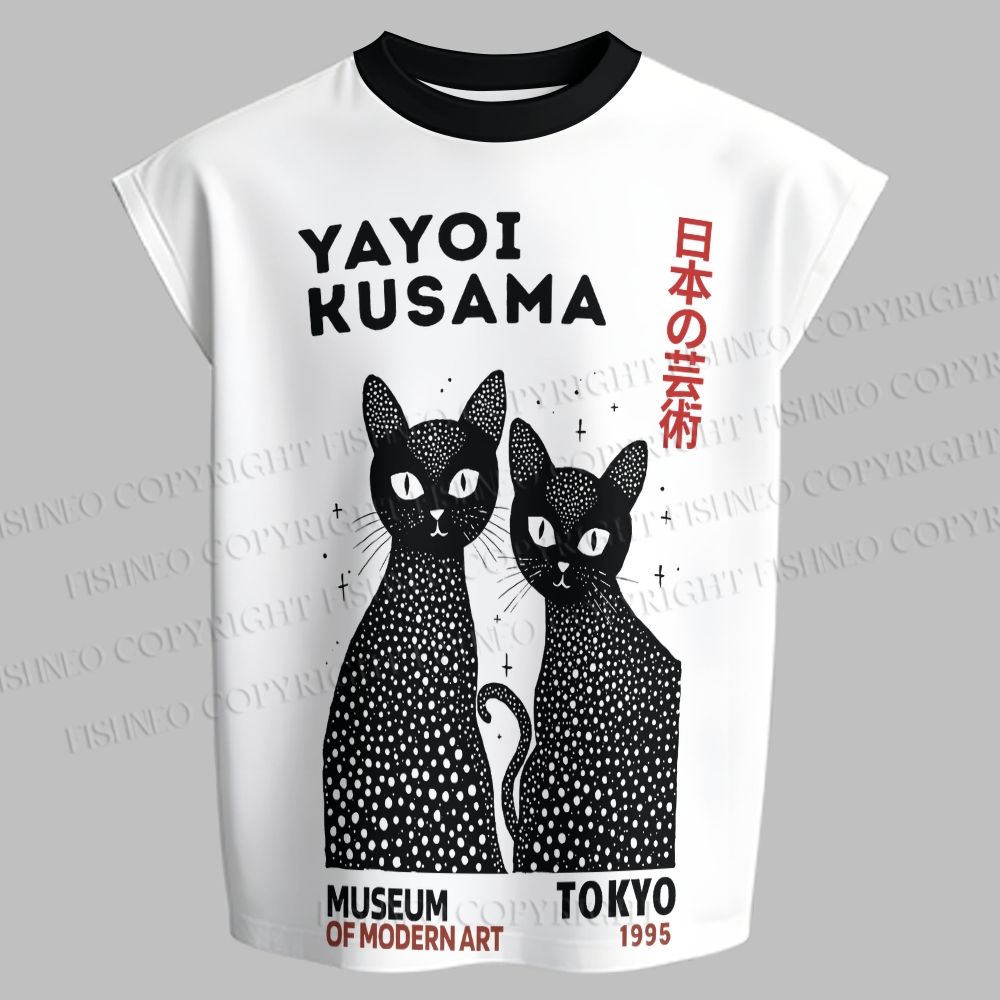 Men's Yayoi Kusama Black Cat Sleeveless Tank Top & Elasticated Trousers pants Two-Piece Streetwear Set