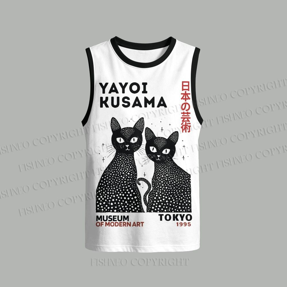 Unisex Yayoi Kusama Black Cat Loose Tank Top Set