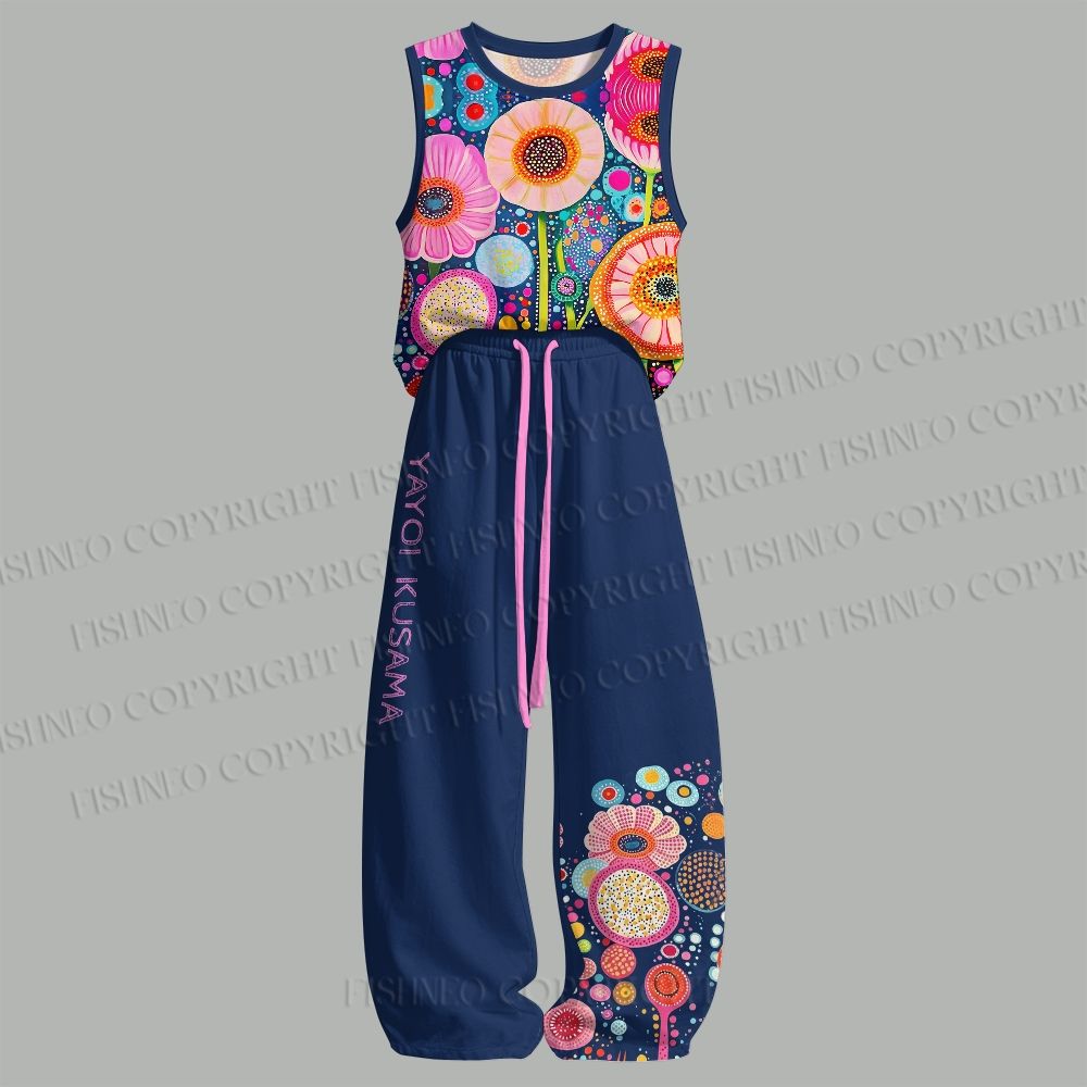 Unisex Yayoi Kusama Flower Loose Tank Top Set