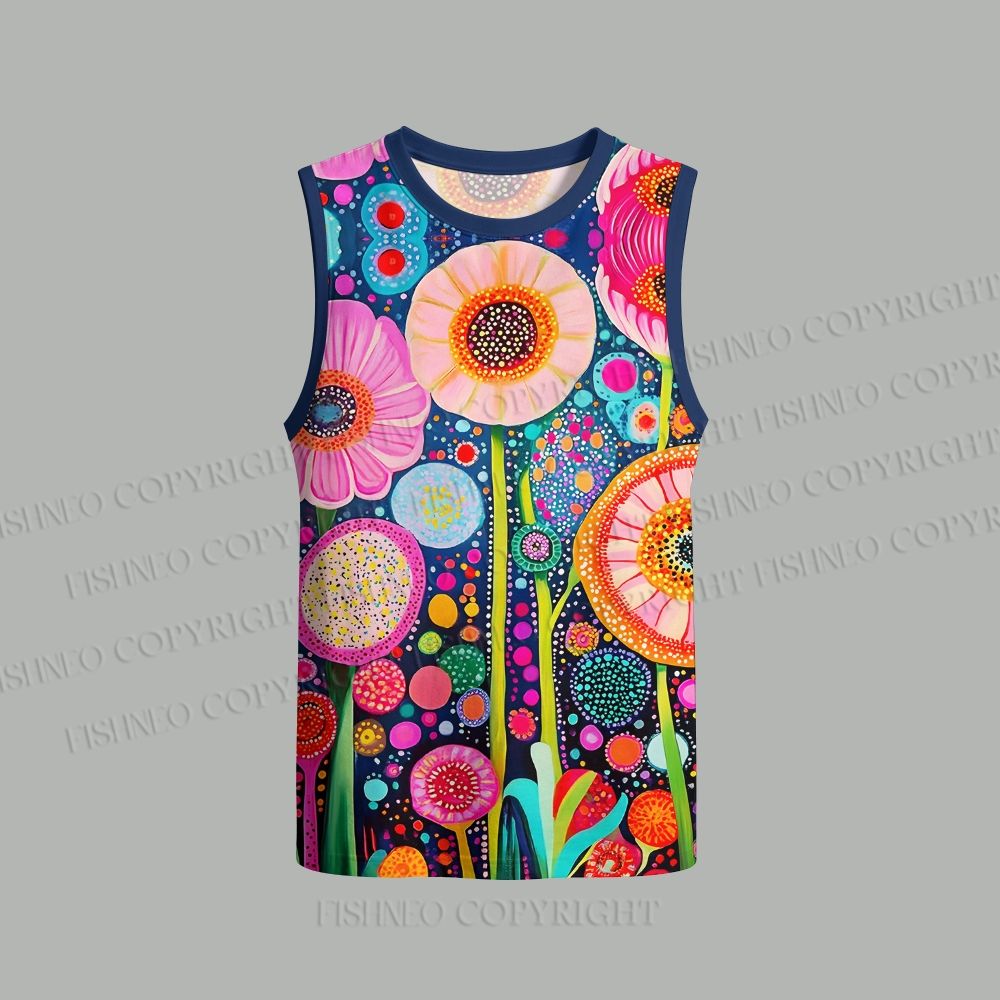 Unisex Yayoi Kusama Flower Loose Tank Top Set
