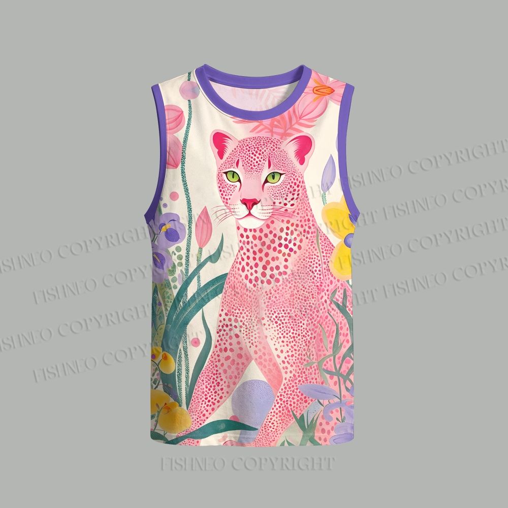 Unisex Yayoi Kusama Pink Cheetah Loose Tank Top Set
