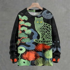 Green Cat In Forest Crew Neck Sweater