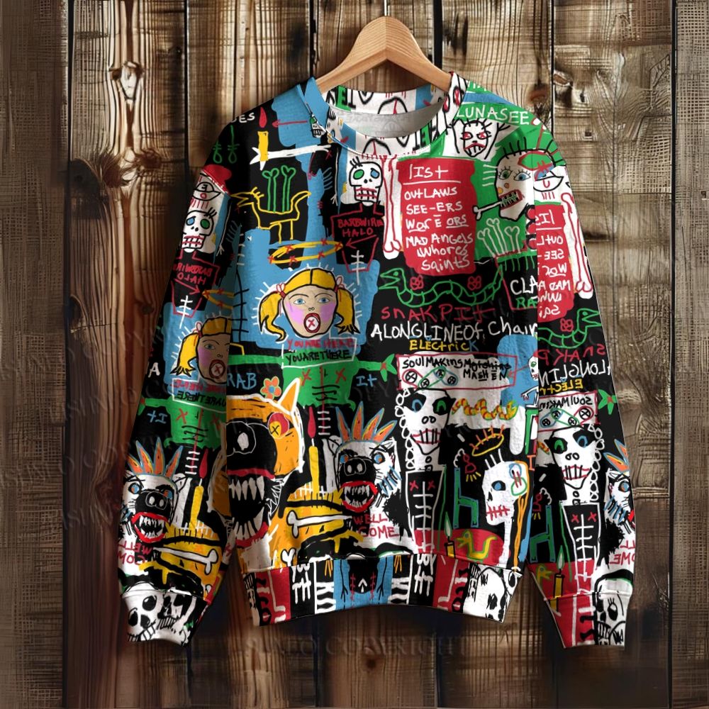 Jean-Michel Basquiat Style Doodle Printed Sweatshirt