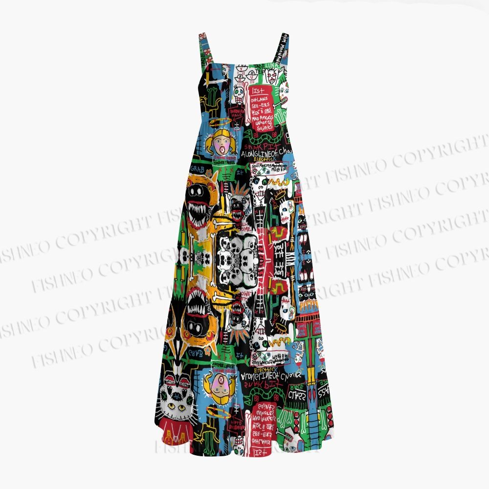 Jean-Michel Basquiat Style Doodle Printed Maxi Dresses