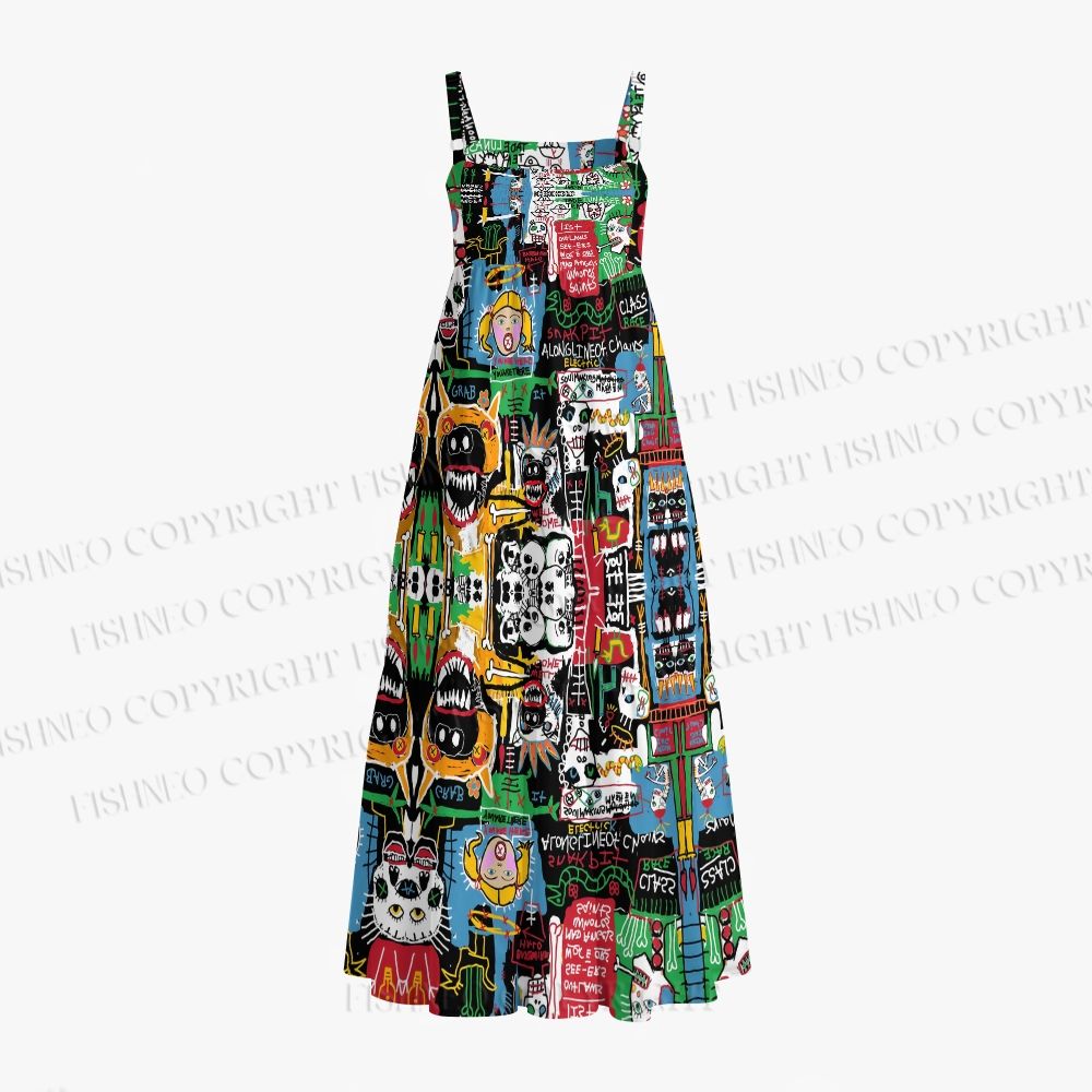 Jean-Michel Basquiat Style Doodle Printed Maxi Dresses
