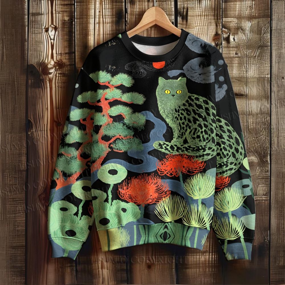 Green Cat In Forest Sweatshirt