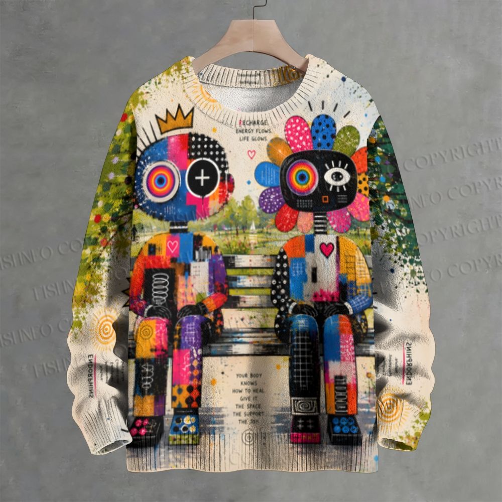 Robot Graffiti Crew Neck Sweater
