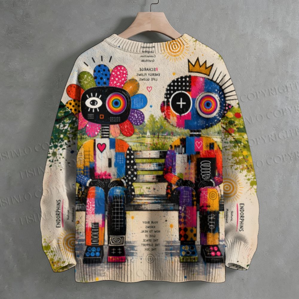 Robot Graffiti Crew Neck Sweater