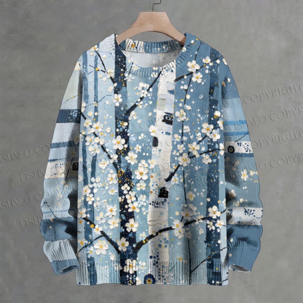 Klimt Flowers in Winter Crew Neck Sweater