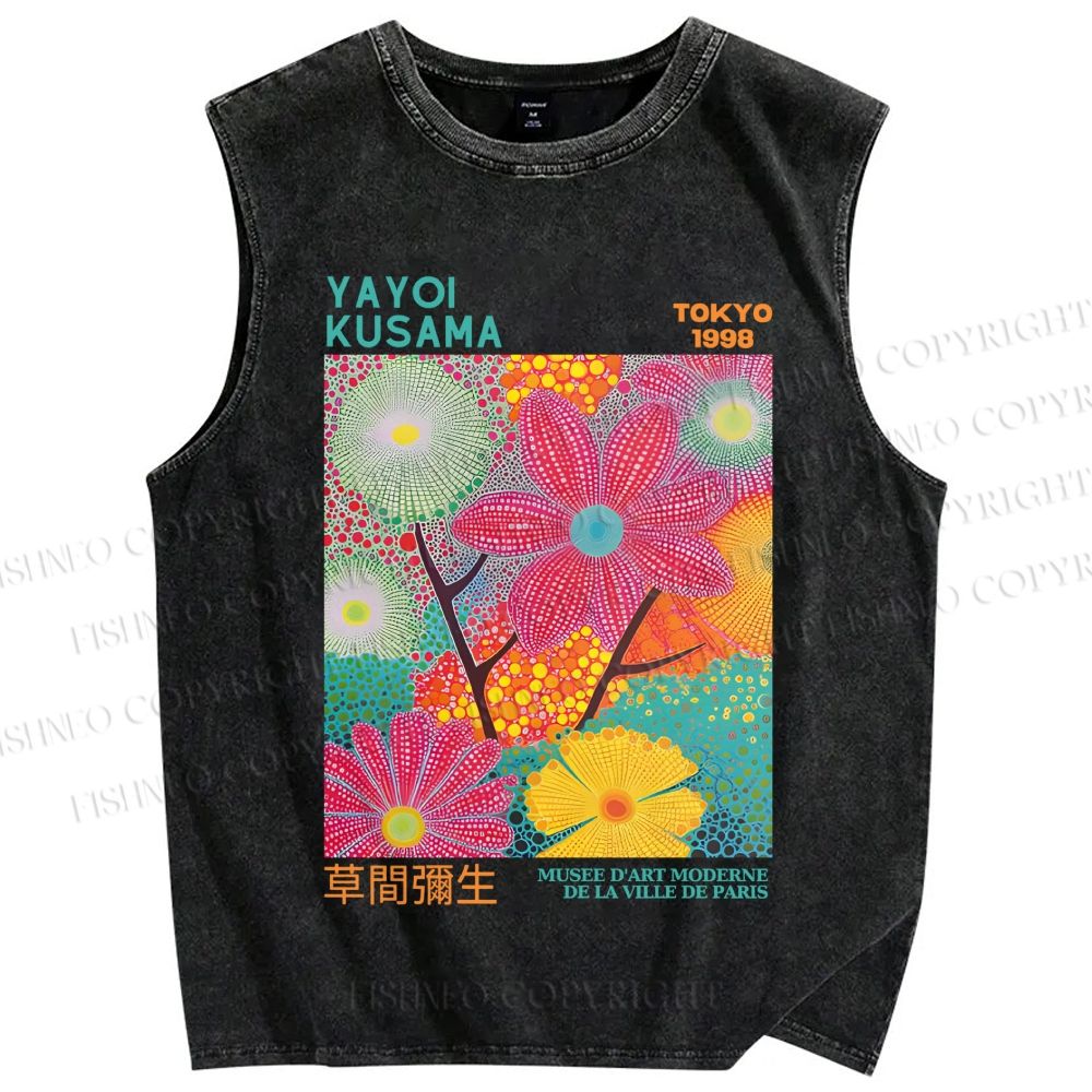 Unisex Yayoi Kusama Flowers Printed Washed Tank Top